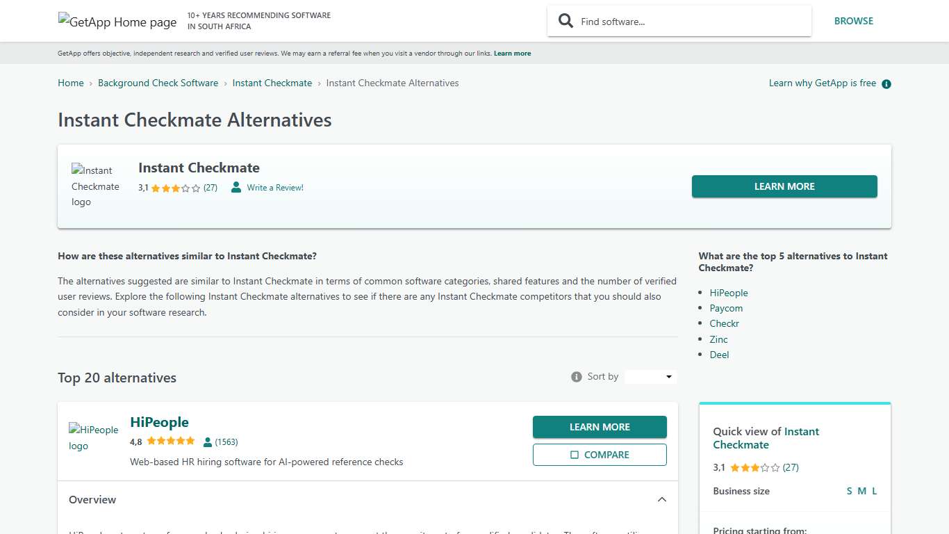 Instant Checkmate Alternatives GetApp South Africa 2026