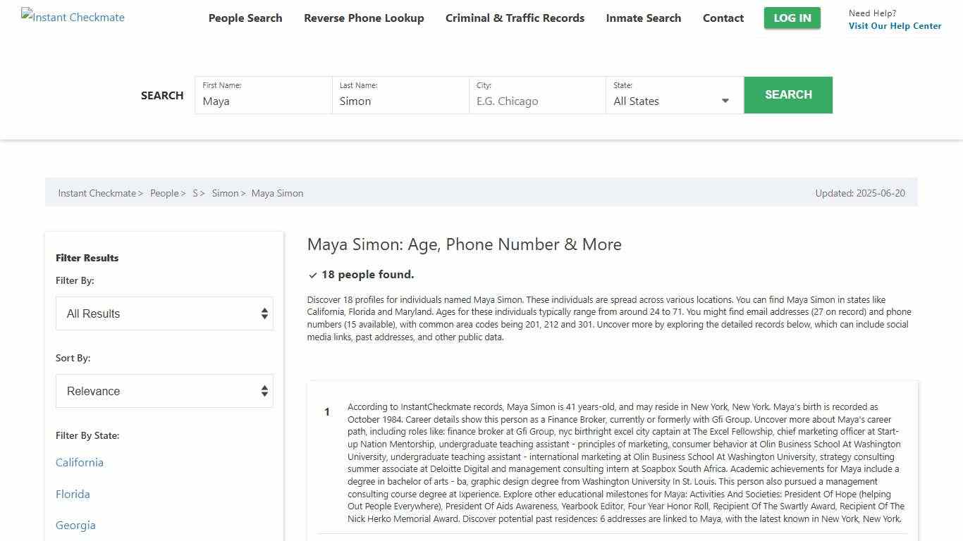 Maya Simon (Profile): Age, Phone, Locations, Background